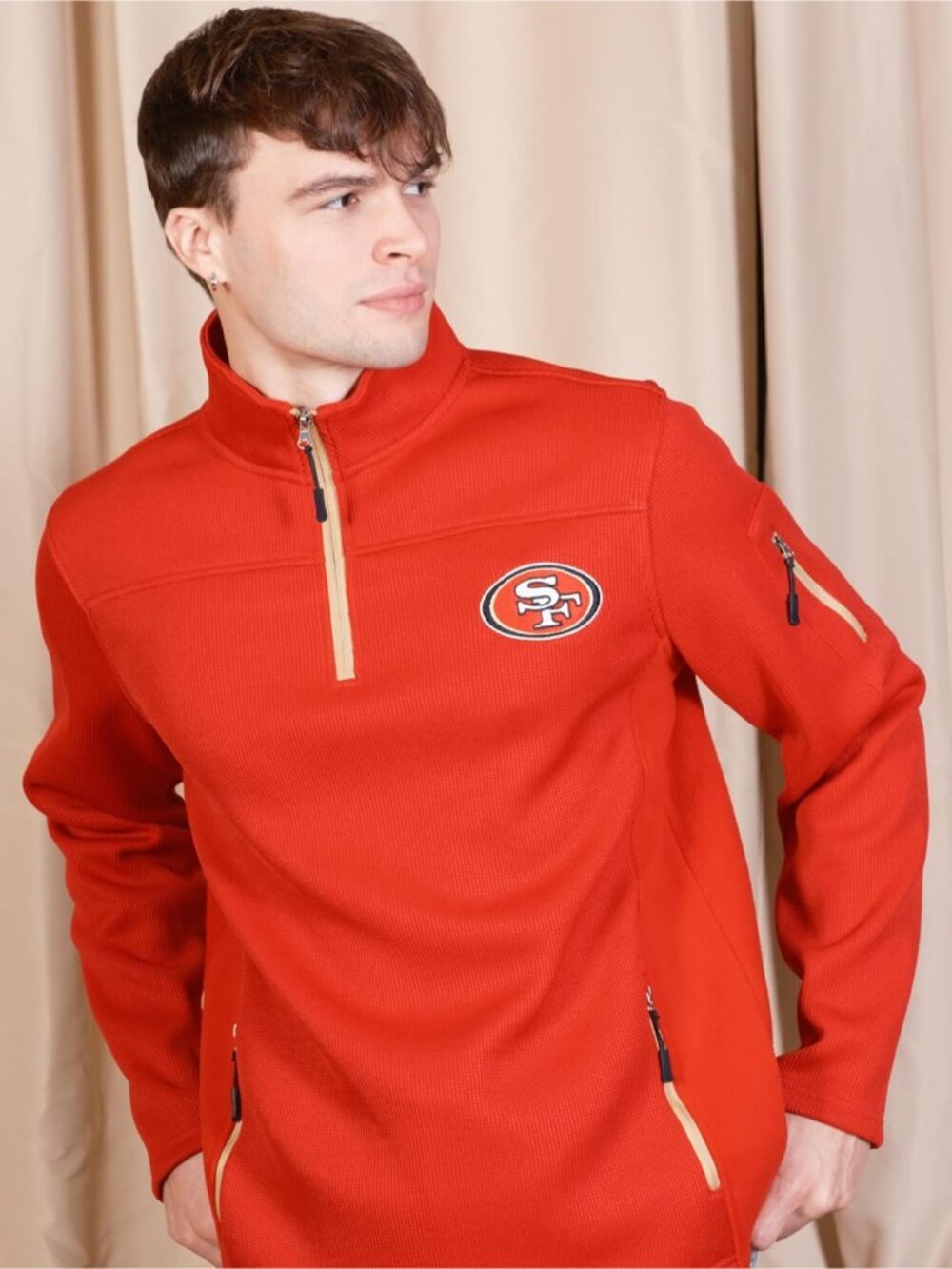 Men's NFL Official Super Soft Quarter-Zip Sweatshirt with Zipper Pockets - Picture 4 of 6